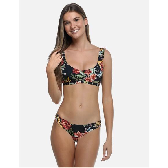 Body Glove Sweety Scoop Ruffle Strap Bikini Top M Black Floral Incognito Resort - Picture 7 of 10